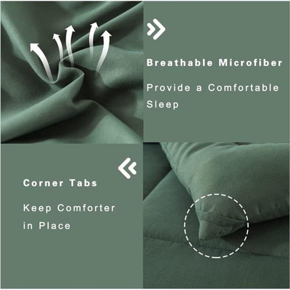 All Seasons Sage Green Bedding Comforters Set w 2 Pillow Cases -3 Pieces Bed Set - Picture 6 of 6